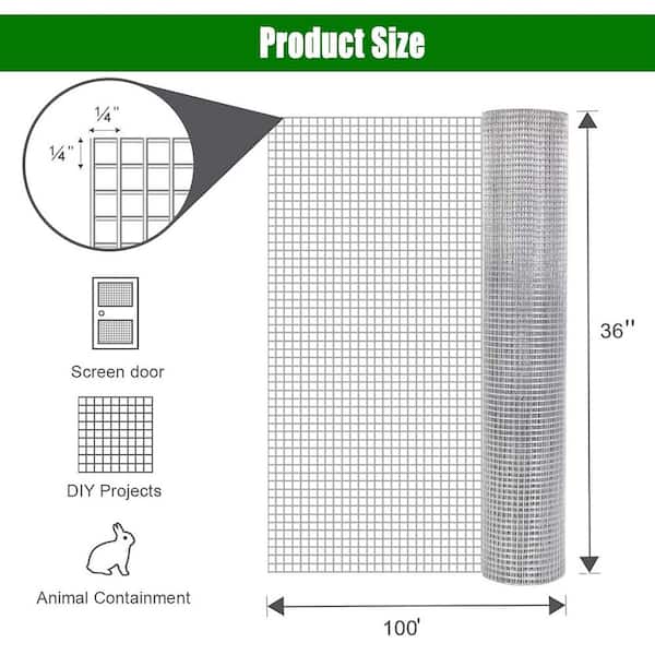 1/4 in. x 3 ft. x 100 ft.Hardware Cloth 23-Gauge metal Wire Mesh Fence Chicken and Rabbit Cage Garden and Plant Support