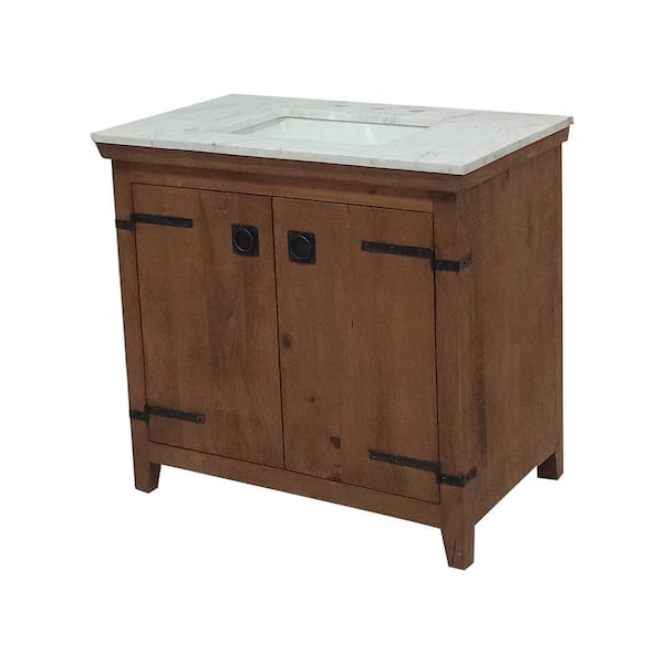 Unbranded 36 in. W x 22 in. D Bath Vanity in Natural Wood with Marble Vanity Top in White with White Basin