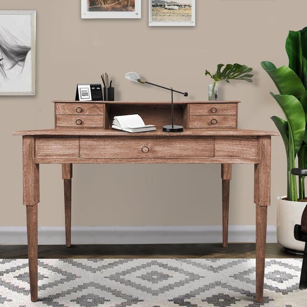 Writing Desk W/ Detachable Hutch& 5 Drawers,Computer Workstation for Home Office 