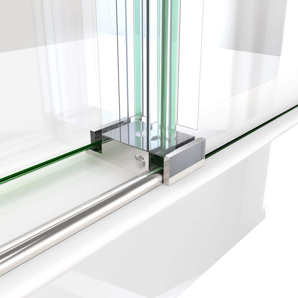 76" Frameless Clear Glass Sliding Shower Enclosure with Polished Stainless Steel Frame