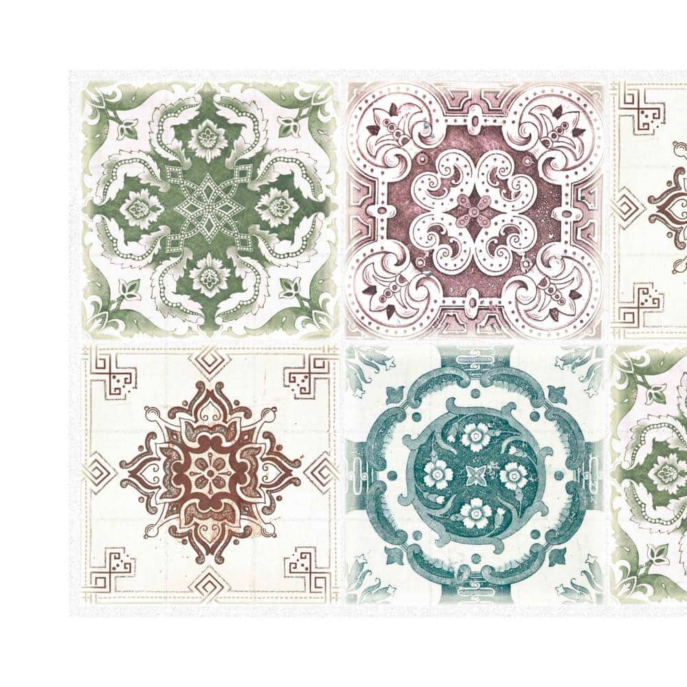 3D Falkirk Retro III 38 in. x 19 in. Green Beige Faux Tile PVC Decorative W