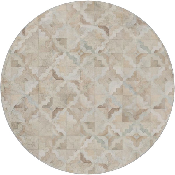 Dream Shag Premium Machine Washable Abstract ADS103 Ivory 8 ft. x 8 ft. Round Rug