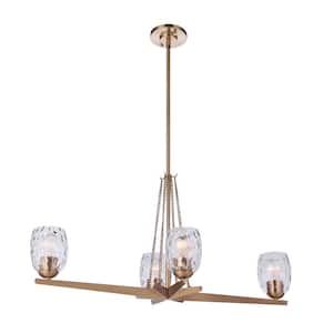 Guiding Star 4-Light Satin Brass Finish w/Water Glass Transitional Chandelier for Kitchen/Dining/Foyer No Bulb Included