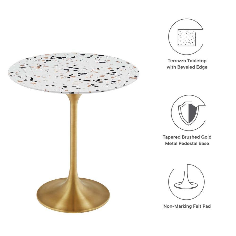 Gold Terrazzo Round Metal Pedestal Side Table