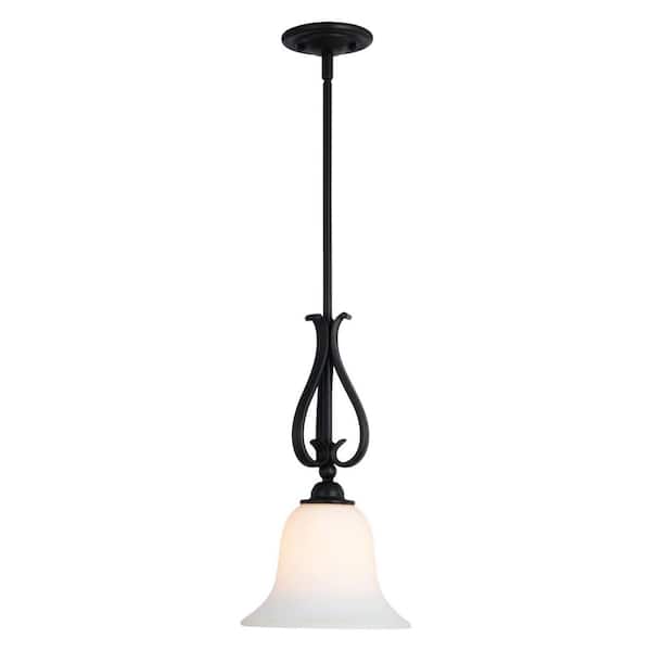 Monrovia Bronze Traditional Mini Pendant Ceiling Light with White Glass