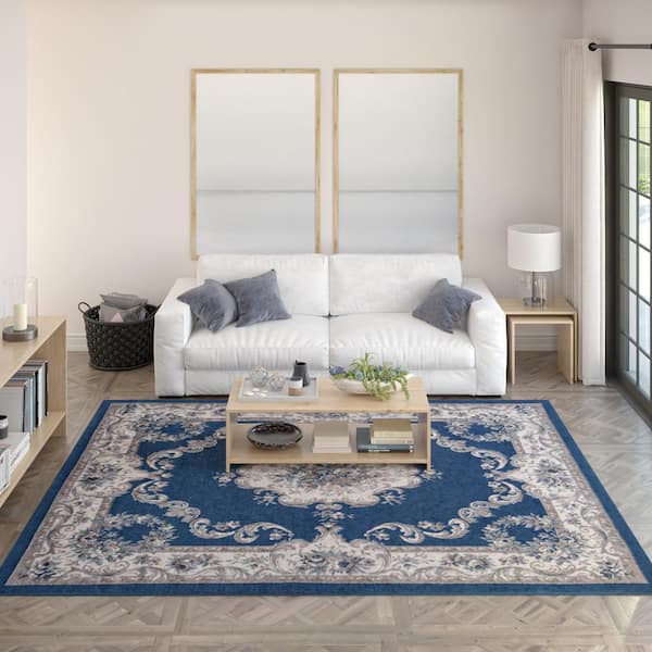 Hampton Oriental Navy 9 ft. x 13 ft. Indoor Area Rug