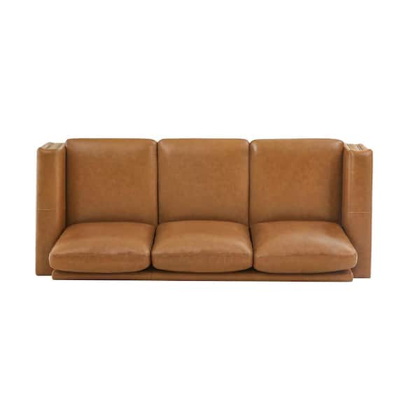 OrangeOne 84 in. Genuine Leather Couch Square Arms 3-Seat Sofa in