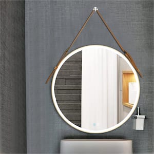 32 in. W x 32 in. H Round Framed Wall Mount Bathroom Vanity Mirror in Gold with LED Light Anti-Fog