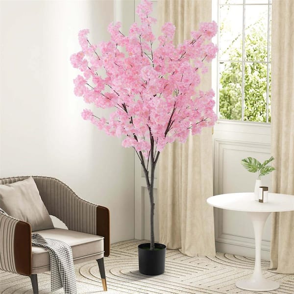 6 .5 ft. Pink Artificial Cherry Blossom Tree with 900 Pink Flowers Cement-Filled