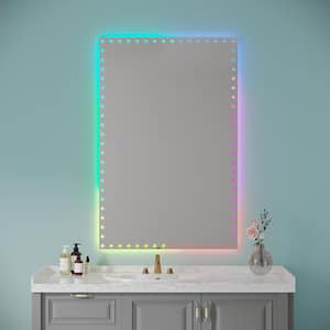 55 in. W x 36 in. H Large Rectangular Frameless LED Wall Dimmable Anti-Fog Memory Bathroom Vanity Mirror in RGB