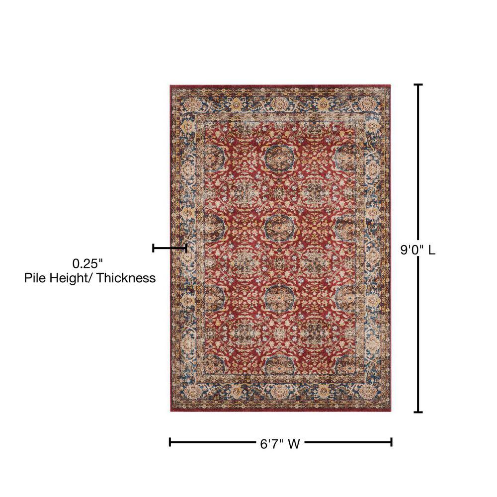Bijar Red and Royal Floral Motif Synthetic Area Rug