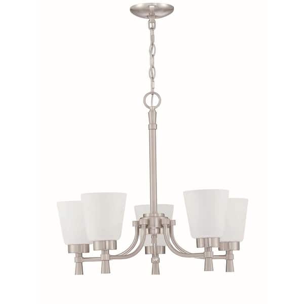 Unbranded 5-Light Polished Nickel Classic/Traditional Chandelier Frosted Glass Shaded
