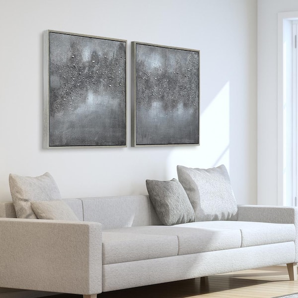 "Fog" Textured Metallic Hand Painted by Martin Edwards Abstract Diptych Set Framed Canvas Wall Art