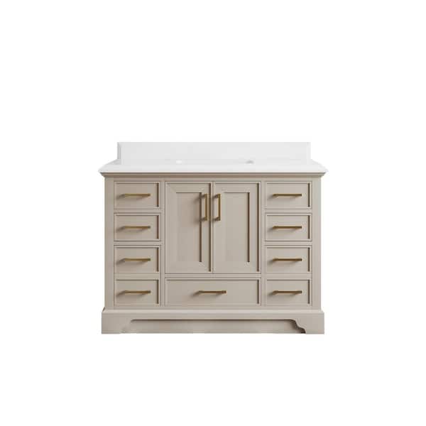 Charlotte 48 in. Single Sink Freestanding Fine Grain Bath Vanity with White Qt. Top Unassembled