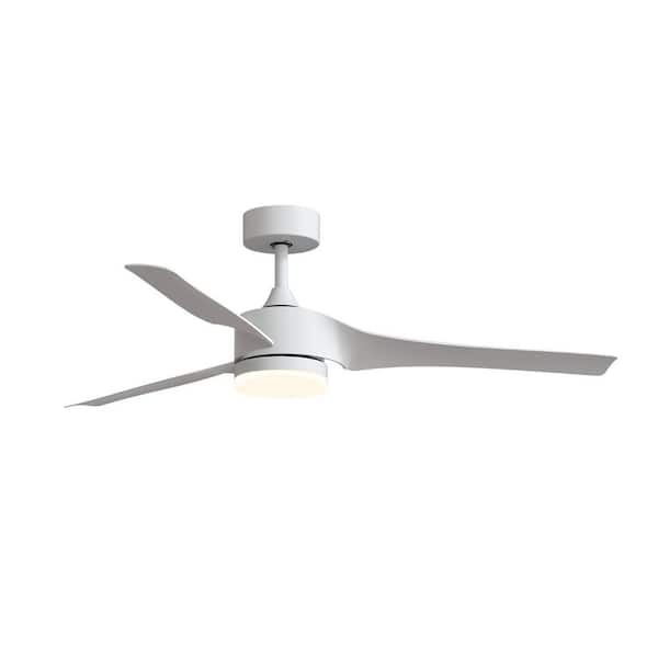 Jushua 52 in. Indoor White Ceiling Fans with Lights and Remote Control, Modern Outdoor Indoor White 3-Blades LED Lights