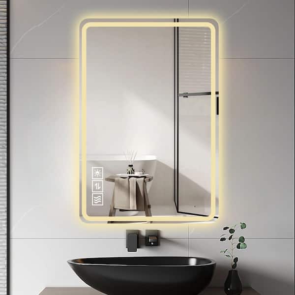 40 in. W x 24 in. H Frameless LED Bathroom Mirror with Anti-Fog Front Lights Wall Mounted Horizontal or Vertical