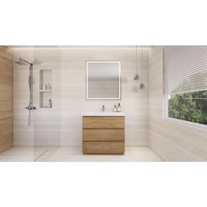 Angeles 36 in. W Vanity in Natural Oak with Reinforced Acrylic Vanity Top in White with White Basin