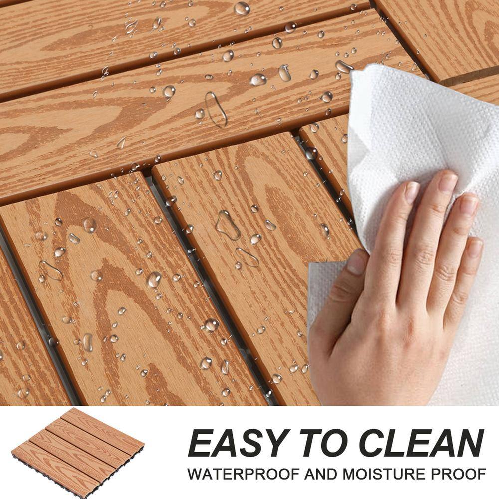 Wood Grain Interlocking Composite Deck Tiles, 12"x12", Set of 20