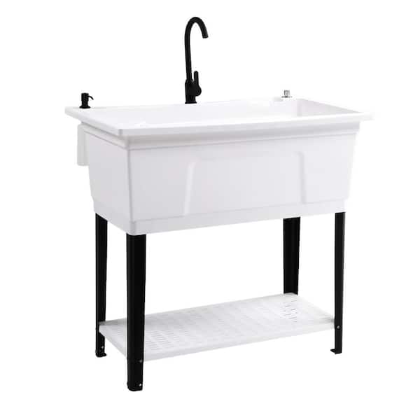 24 in. D x 40 in. W 27 Gallons Freestanding Laundry/Utility Sink in White with Faucet