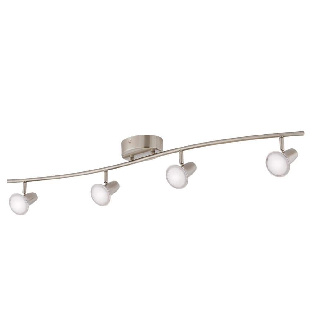 Hampton Bay Kenmont ft. 4-Light Brushed Nickel Integrated LED Wave Fixed  Track Lighting Kit 205078A The Home Depot