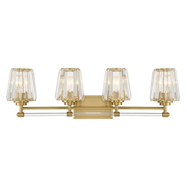 Savoy House 32 in. 4Light Warm Brass Vanity Light with Crystal
