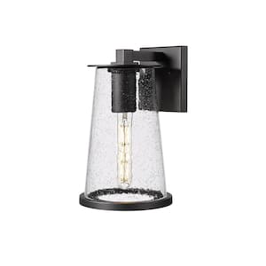 Bar Harbor 12.5 in. Black Outdoor Hardwired Shaded Wall Sconce with No Bulbs Included