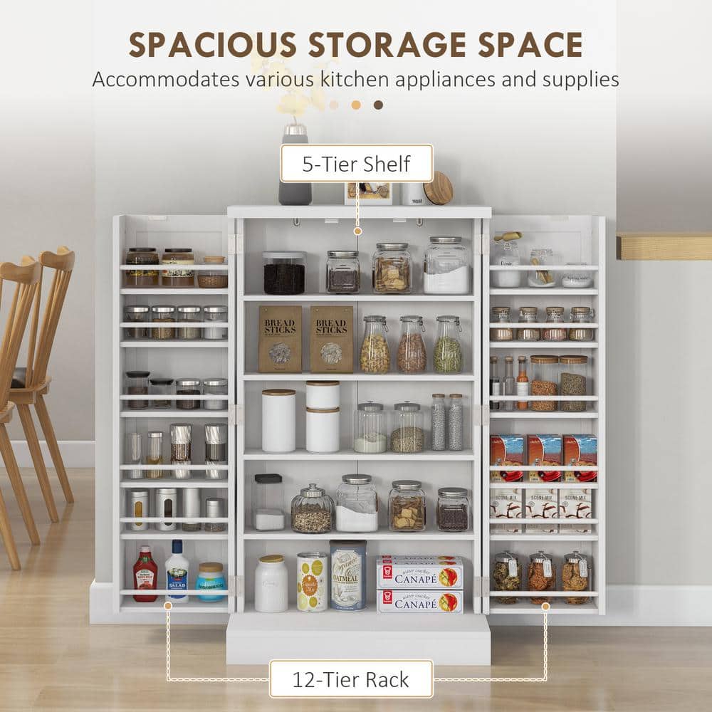 White Recessed Panel 41" Kitchen Pantry with Adjustable Shelves