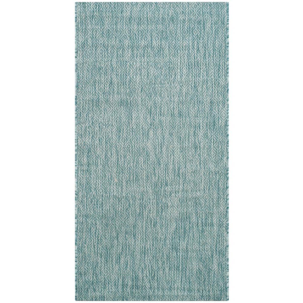 Aqua Rectangular Synthetic Flat Woven Reversible Rug, 60" x 31"
