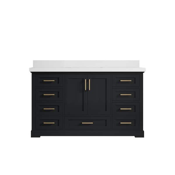 Boston 60 in. W x 22 in. D x 36 in. H Single Sink Bath Vanity in Wrought Iron with 2 in. White qt. Top
