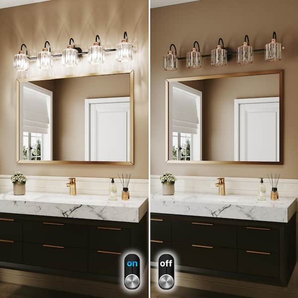 ExBrite Merrin 40.55 in. 5-Lights Metal Black and Gold Bathroom