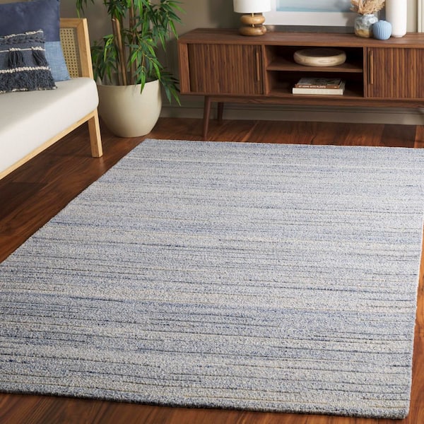 Natura 9 ft. x 12 ft. Blue Striped Distressed Area Rug