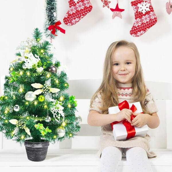 Tabletop Christmas Pine Tree Xmas Mini Snow Trees With LED Lights Great Gifts