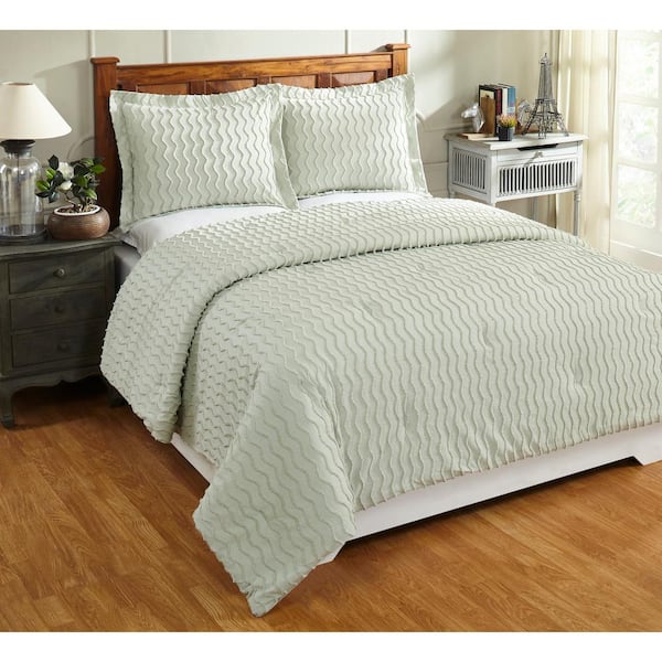 Better Trends Isabella Comforter 2-Piece Sage Twin 100% Cotton Tufted Chenille Wavy Channel Design Comforter Set