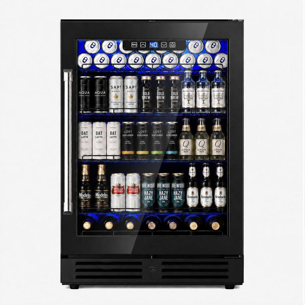 23.4 in. Single Zone 180-Cans Freestanding/Built-in Beverage ad Wine Cooler in Black with Reversible Door price history on PriceWatchPro