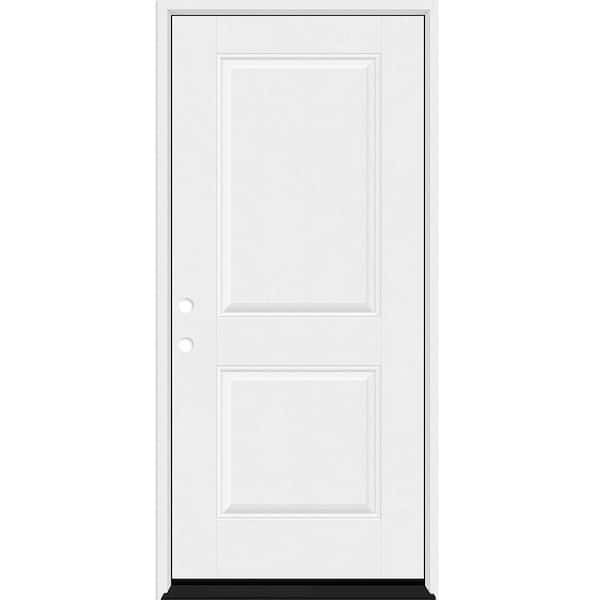 Steves & Sons Regency 36 in. x 80 in. 2P Square Top RHIS Unfinished White Fiberglass Prehung Front Door with 6-9/16 Jamb