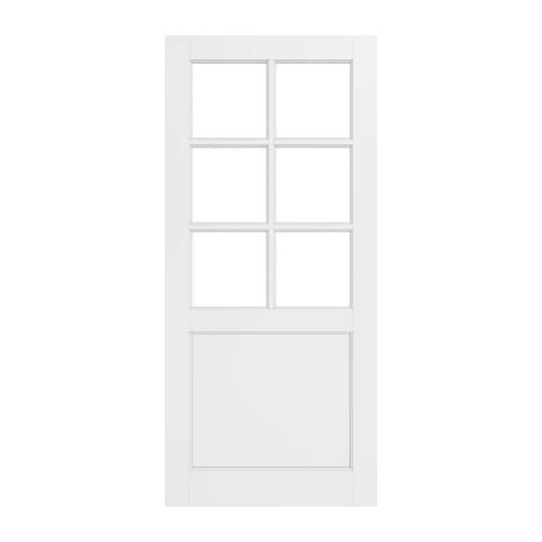32 in. x 96 in. 6-Lite Tempered Clear Glass and Solid Core Manufacture Wood White Primed Interior Door Slab