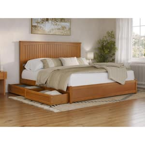 Malta Light Toffee Natural Bronze Solid Wood Frame King Platform Bed Panel Footboard Storage Drawers