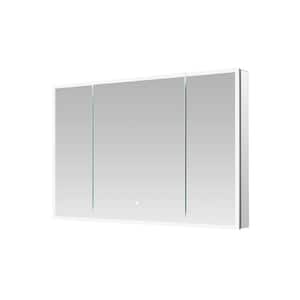 Edge Royale 48 in. W x 32 in. H Rectangular Medicine Cabinet with Mirror, Tri-view Door, LED Lighting, Mirror Defogger