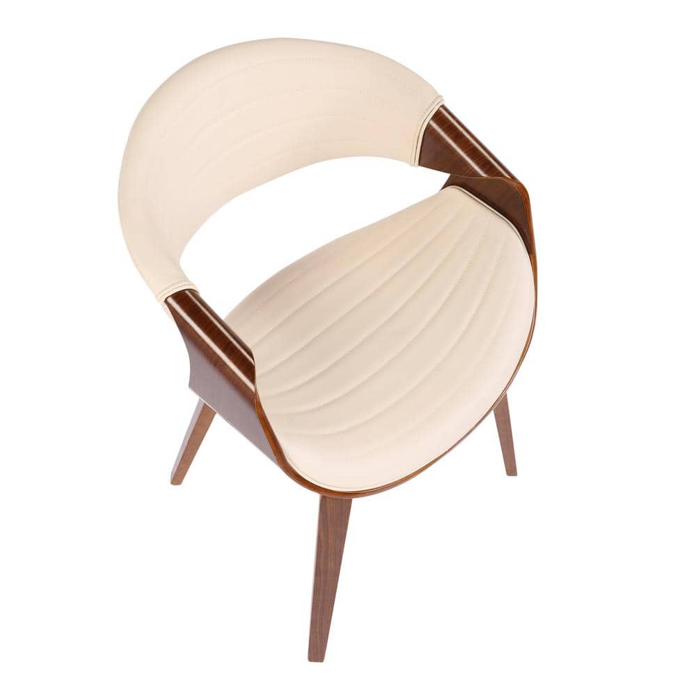Symphony Walnut and Cream Faux Leather Mid-Century Side Chair