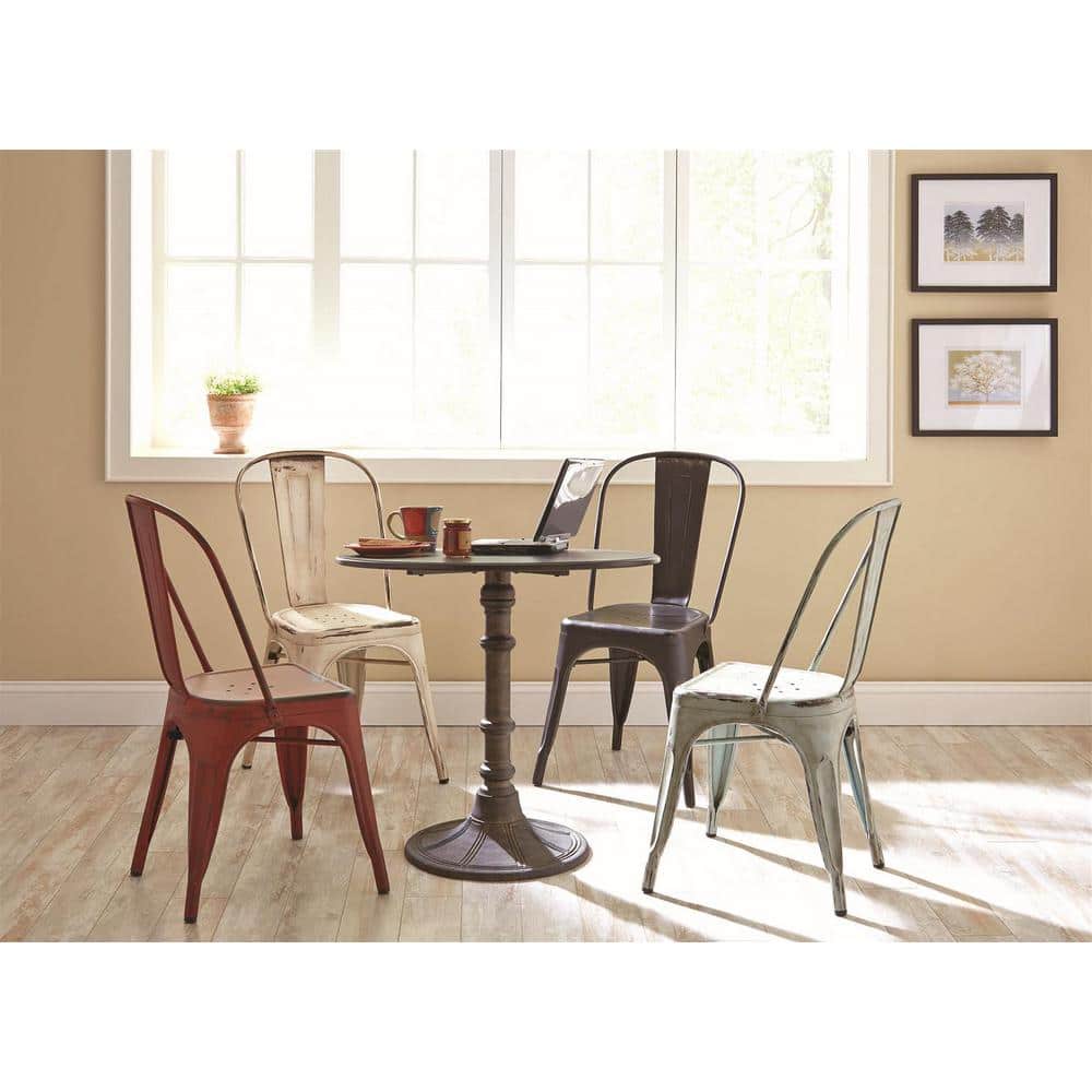 Bronze Finish Round Wood Industrial Dining Table for Four