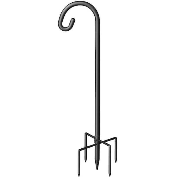 FAWEY TRED INC 76 in. Adjustable Heavy Duty Black Metal Shepherd's Hook with 5-Prong Base, 1 Pack