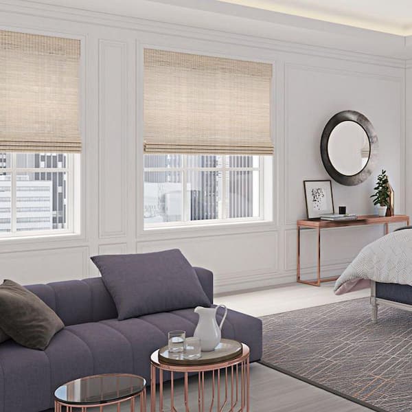 Custom Motorized Woven Wood Natural Shades