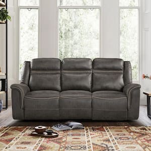 Jarita 88.5 in. Straight Arm Microfiber Rectangle Manual Reclining Sofa with Center Drop-Down Cup Holders in Brown