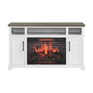 Hillrose 52 in. Freestanding Electric Fireplace TV Stand in White with Rustic Taupe Oak Top