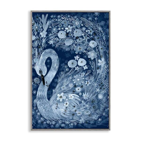 Stupell Industries Swirling Florals Swan by Kay Widdowson Gray Framed Animal Giclee Art Print 30 in. x 20 in.