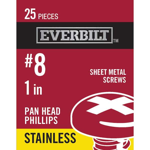 Everbilt #8 x 1 in. Stainless Steel Phillips Pan Head Sheet Metal Screw (25-Pack)