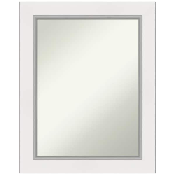 Amanti Art Eva White Silver 23.5 in. H x 29.5 in. W Framed Non-Beveled Wall Mirror in White