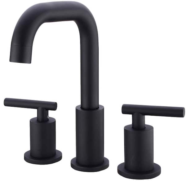 Brass 8 in. Widespread Double Handle Bathroom Faucet in Polished Matte Black (1-Pack)