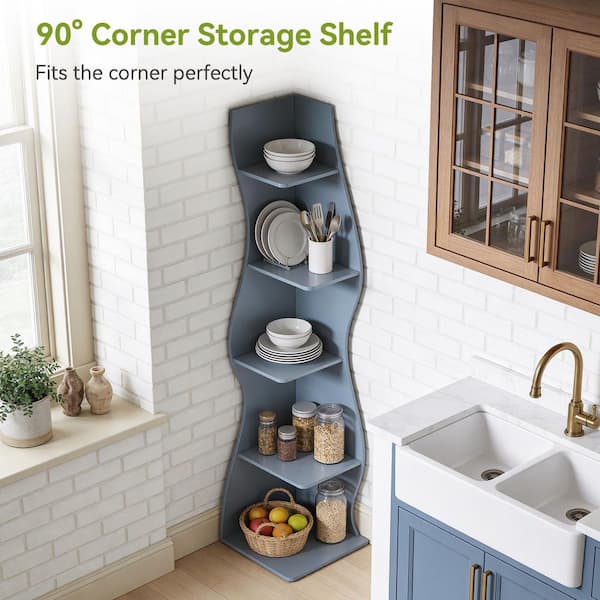 TRIBESIGNS WAY TO ORIGIN Modern 70 in. Tall Blue Wood 5-Shelf