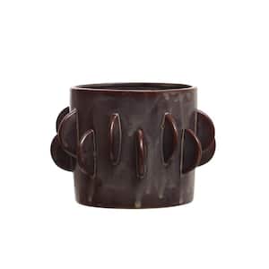 7 in. x 5 in. Brown Stoneware Planter with Reactive Glaze, Holds Pot